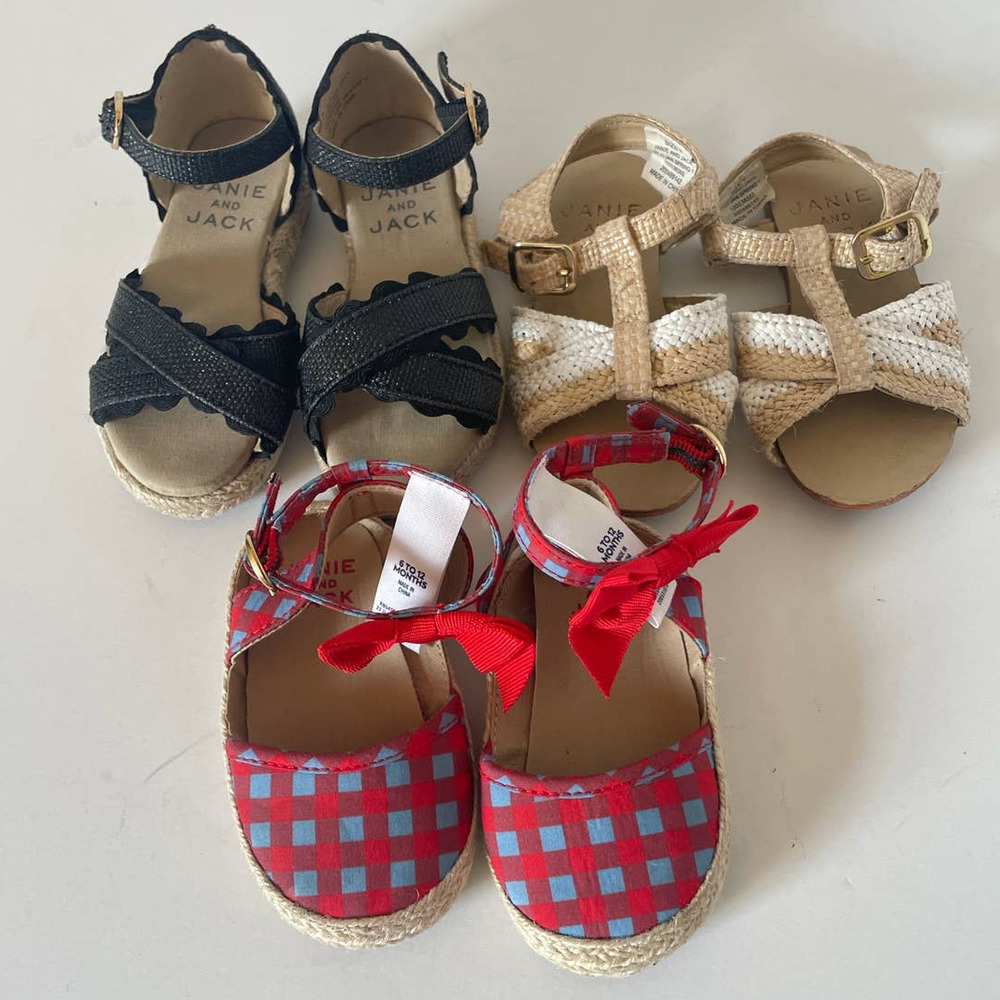 Janie & Jack Baby Rafia and Espadrille Sandal Bundle, Size 3 & 4 ⬇️